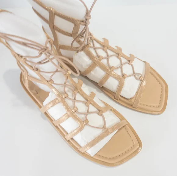 Stuart Weitzman Kora Lace-up Gladiator Sandals Tan -7 - Picture 8 of 9